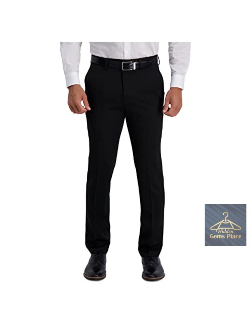 Mens Slim Fit Dress Pants 100% Polyester Moisture Wicking Flex Waist